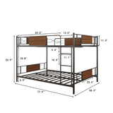 Metal Bunk Bed WIth Sandalwood，Full Over Full size （Black） - Home Elegance USA