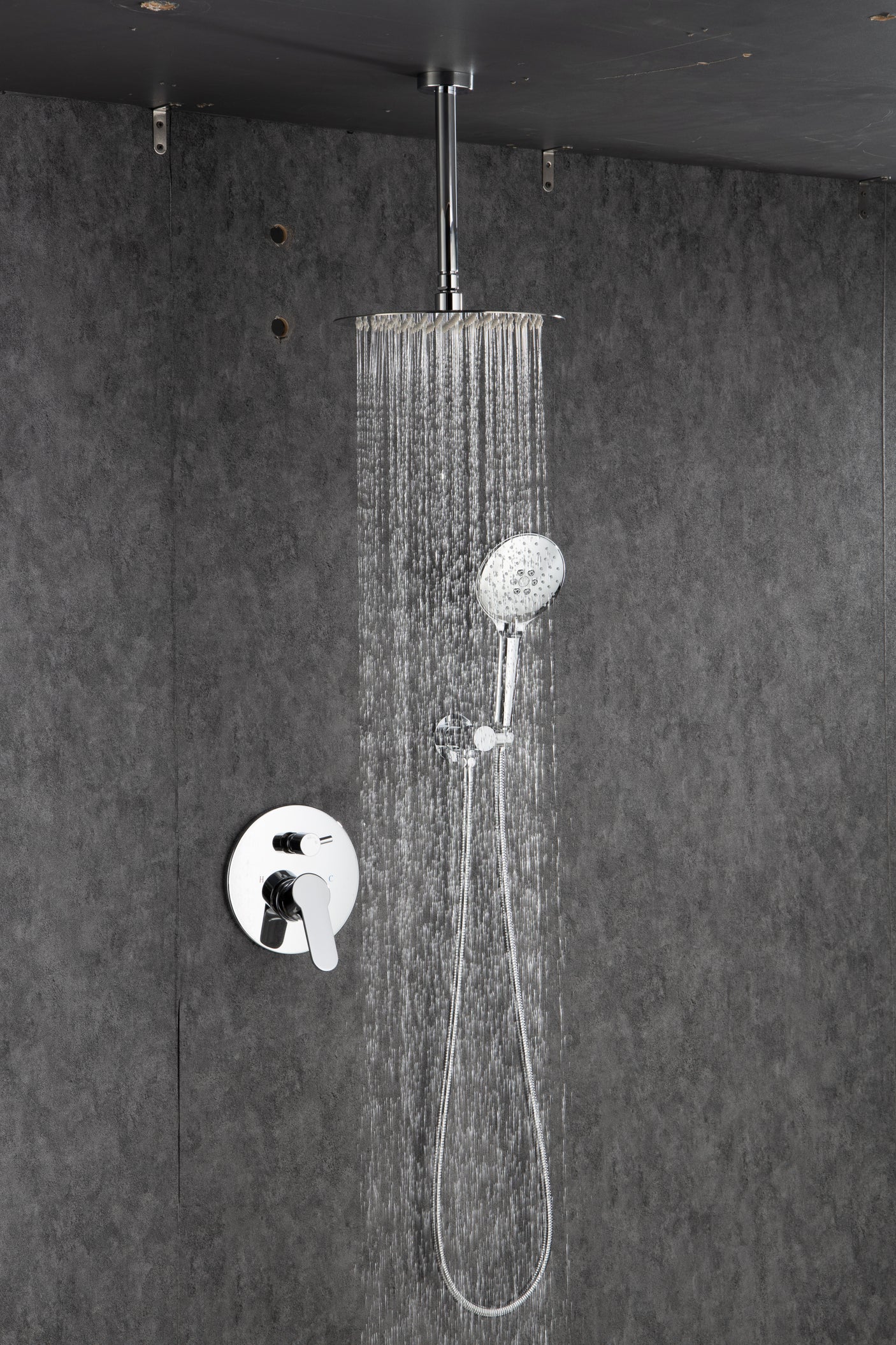 Black Shower System, Ceiling Rainfall Shower Faucet Sets Complete of High Pressure, Rain Shower Head with Handheld, Bathroom 10\\\'\\\' Shower Combo with Rough-in Valve Included
