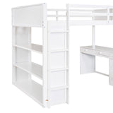 Full Size Loft Bed with Ladder, Shelves, and Desk, White - Home Elegance USA