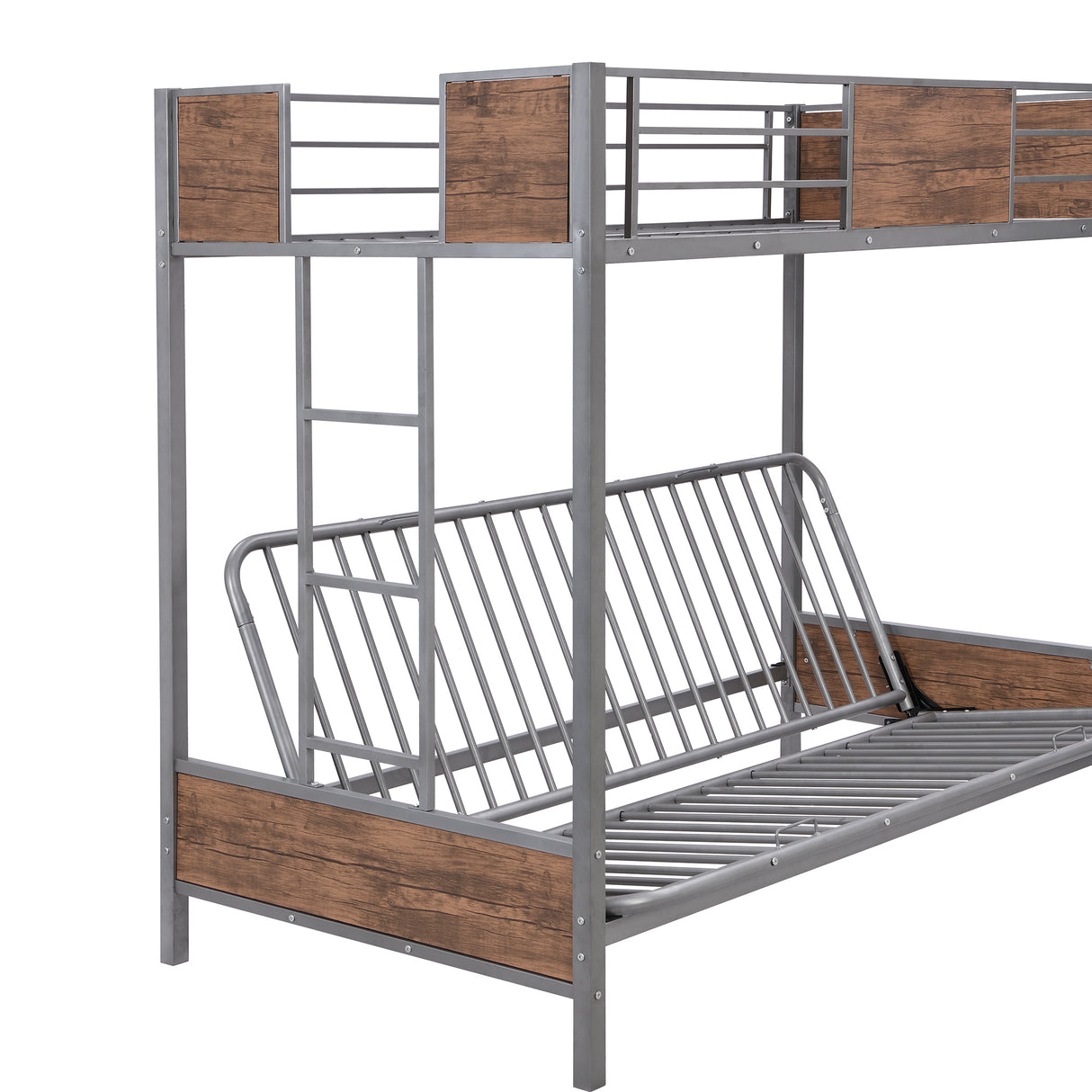 Twin-Over-Futon Bunk Bed, Metal Futon Bunk Bed Frame with Guardrails and Ladder(Gray)(OLD SKU:LP000096AAE) - Home Elegance USA