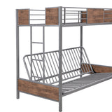 Twin-Over-Futon Bunk Bed, Metal Futon Bunk Bed Frame with Guardrails and Ladder(Gray)(OLD SKU:LP000096AAE) - Home Elegance USA
