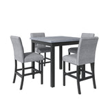 TOPMAX 5-Piece Counter Height Dining Set Wood Square Dining Room Table and Chairs Stools w/Footrest & 4 Upholstered high-back Chairs,Black - Home Elegance USA