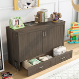 Queen Size Murphy Bed with Built-In Charging Station, Antique Grey(Expected Arrival Time: 8.9) - Home Elegance USA
