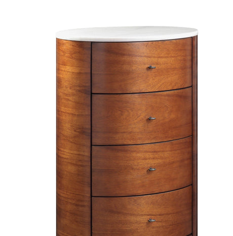 Walnut Finish 1pc Chest of Five Drawers Marble Top Ball Bearing Glides Bedroom Furniture - Home Elegance USA
