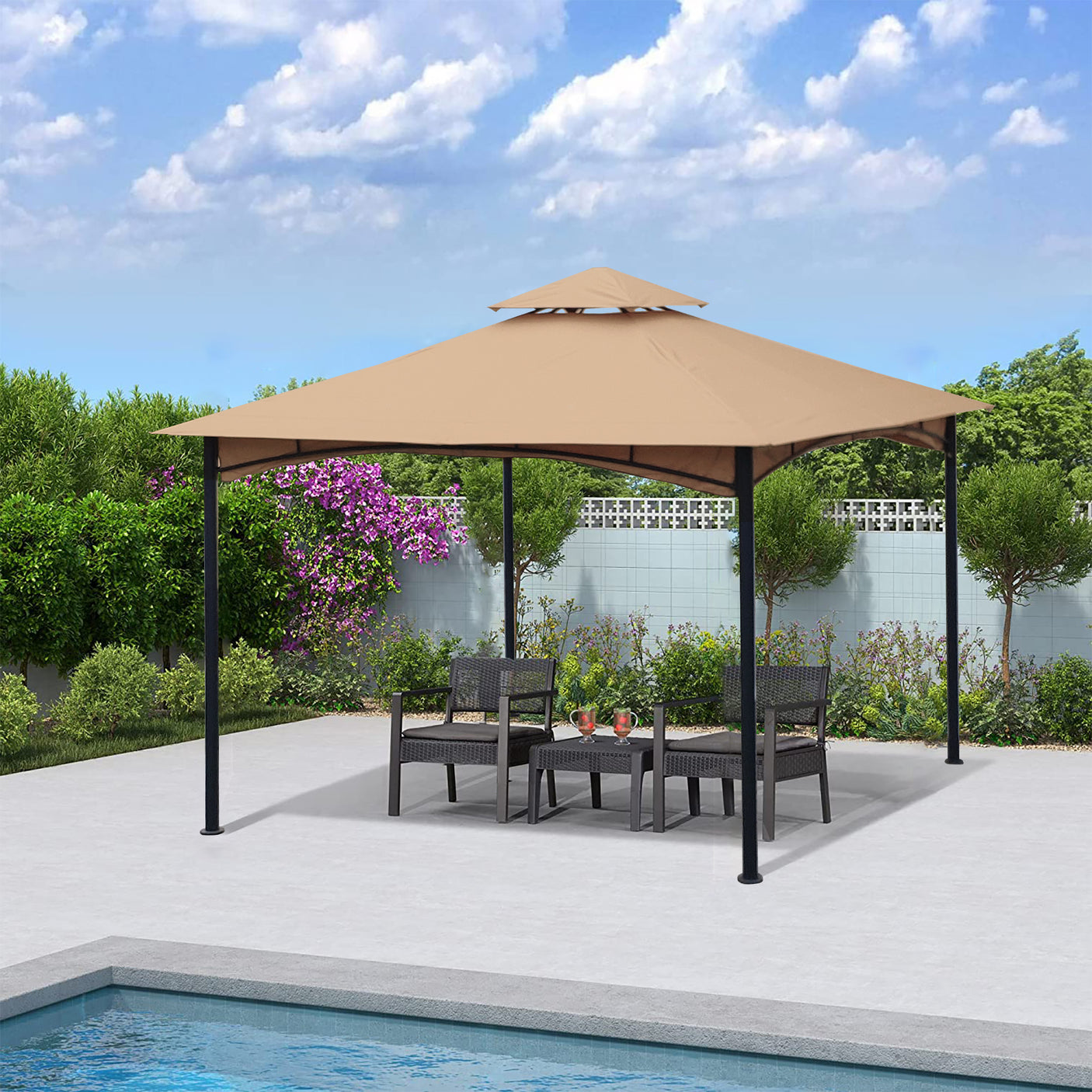 11x11 Ft Outdoor Patio Square Steel Gazebo Canopy With Double Roof For Lawn, Garden, Backyard