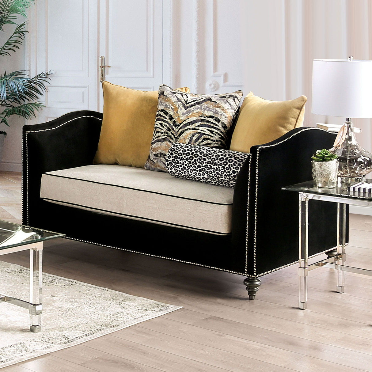 Maya - Sofa & Loveseat - Black / Beige - Home Elegance USA