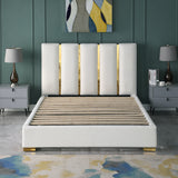 Contemporary Velvet Upholstered Bed, Solid Wood Frame, High-density Foam, Gold Metal Leg, Queen Size