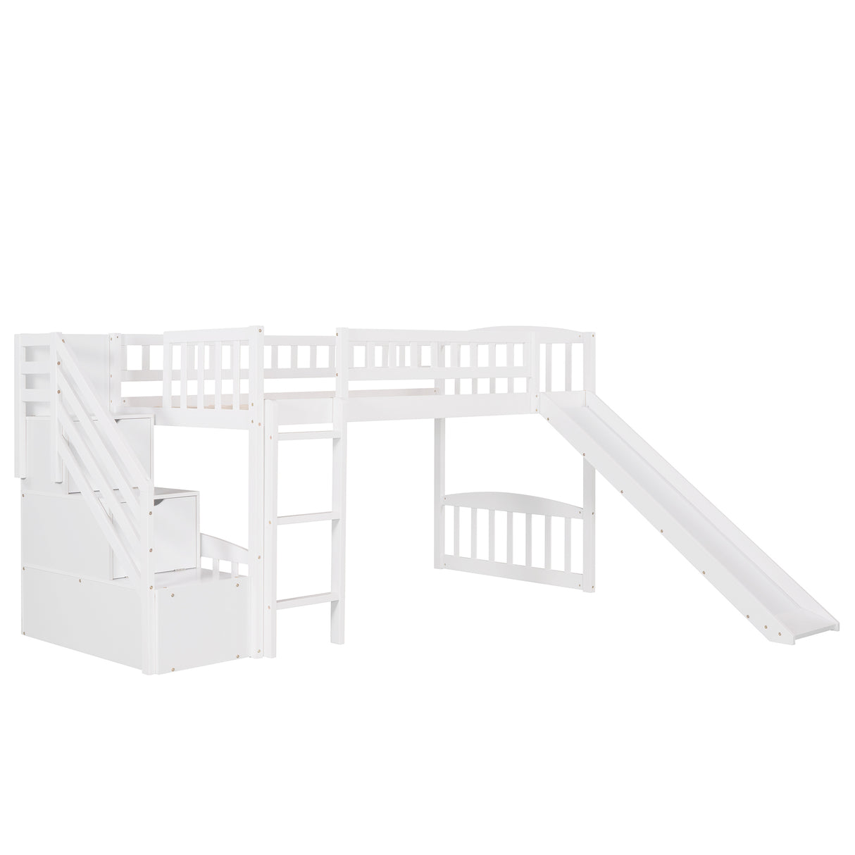 Stairway Twin Size Loft Bed with Two Drawers and Slide, White（OLD SKU:LP000515AAK） - Home Elegance USA