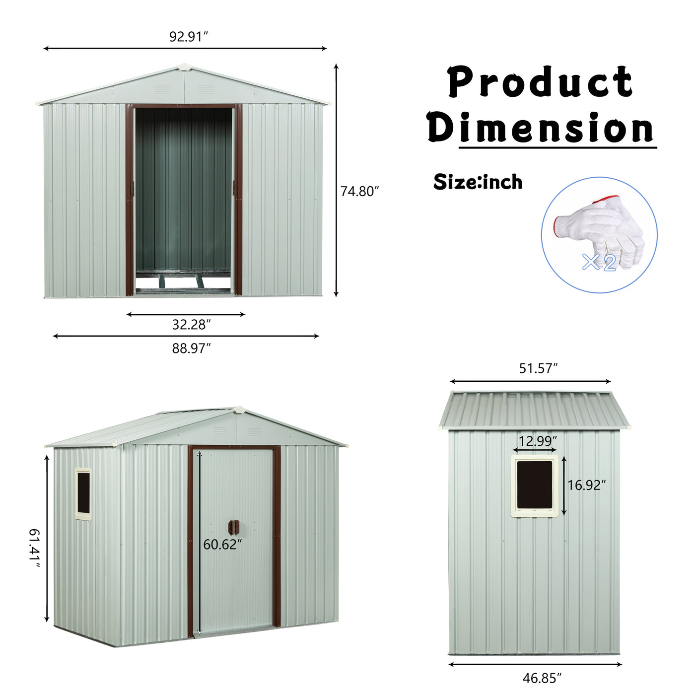 8ft x 4ft Outdoor Metal Storage Shed With window White