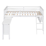 Twin Size Loft Bed With Removable Desk and Cabinet, White - Home Elegance USA