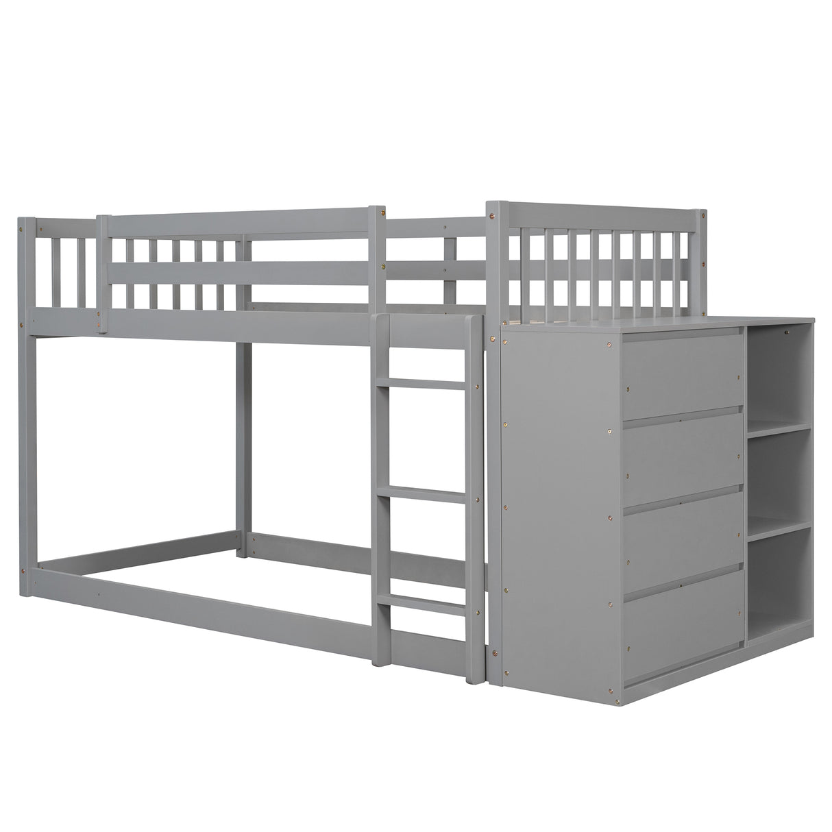 Twin over Twin Bunk Bed with 4 Drawers and 3 Shelves-Gray（OLD SKU: LP000067AAE） - Home Elegance USA