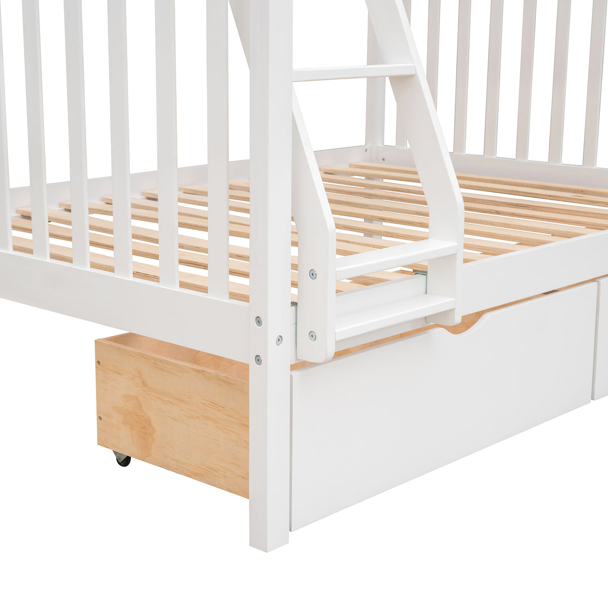 L-Shaped Twin over Full Bunk Bed and Twin Size Loft Bed with Two Storage Drawers,White - Home Elegance USA