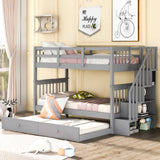 Stairway Twin-Over-Twin Bunk Bed with Twin size Trundle for Bedroom, Dorm, Adults, Gray( old sku: LP000209AAE ) - Home Elegance USA