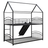 Twin Over Twin Metal Bunk Bed With Slide,Kids House Bed Black - Home Elegance USA