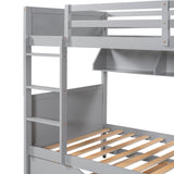 Twin-Over-Twin Bunk Bed with Twin size Trundle , Separable Bunk Bed with Bookshelf for Bedroom -Gray - Home Elegance USA