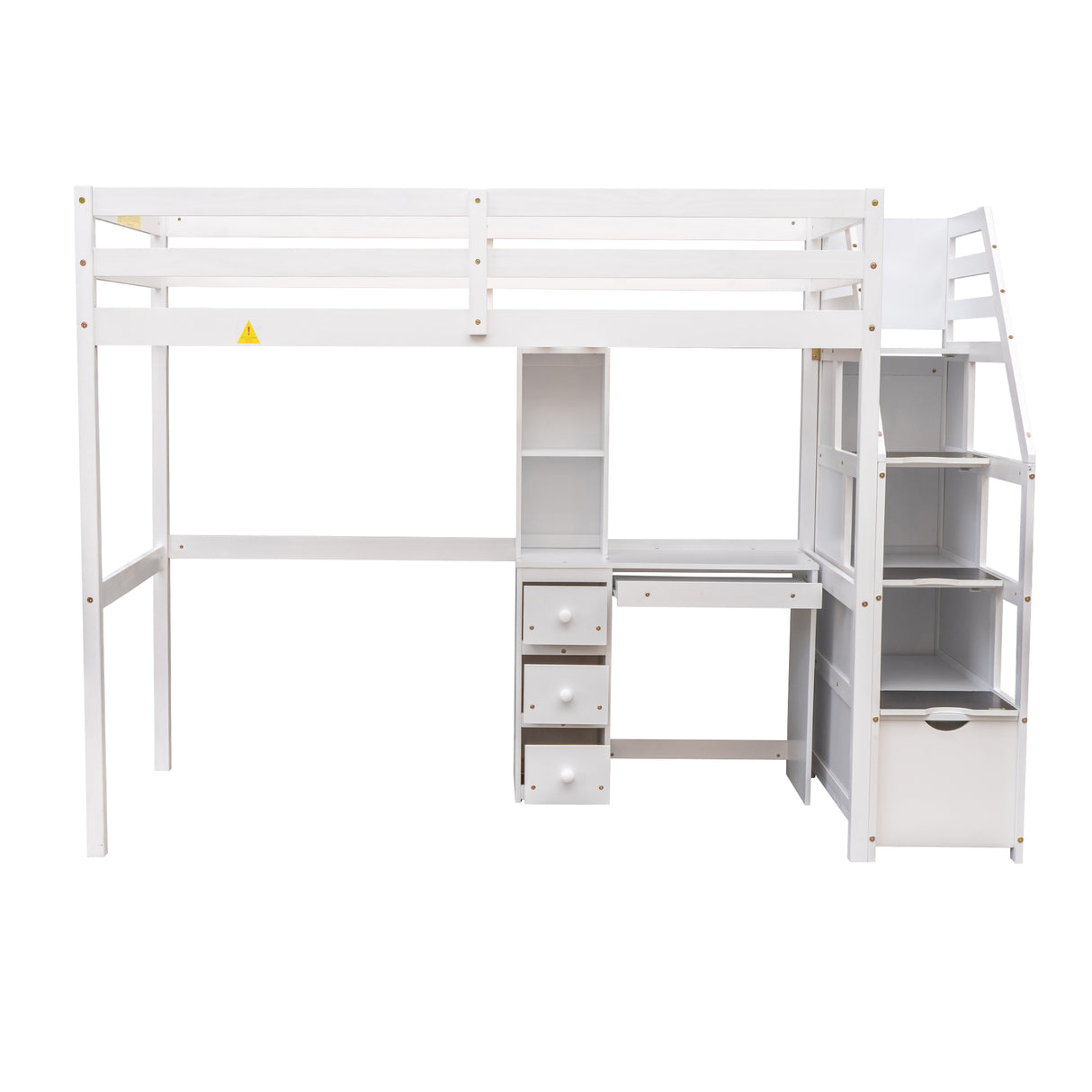 Twin Size Loft Bed with a Stand-alone Bed, Storage Staircase, Desk, Shelves and Drawers, White - Home Elegance USA