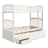 Twin Bunk Bed with Ladder, Safety Rail, Twin Trundle Bed with 3 Drawers for Teens Bedroom, Guest Room Furniture(White)(OLD SKU :LP000071AAK） - Home Elegance USA