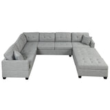 121.3" Oversized Sectional Sofa with Storage Ottoman, U Shaped Sectional Couch with 2 Throw Pillows for Large Space Dorm Apartment - SG000870AAE - image - 9