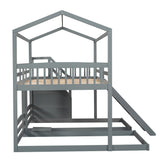 Full over Twin & Twin Bunk Bed,with Slide and Storage Staircase,Built-in Drawer and Shelf,Gray - Home Elegance USA