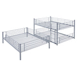 Full-Full-Full Metal  Triple Bed  with Built-in Ladder, Divided into Three Separate Beds,Gray - Home Elegance USA