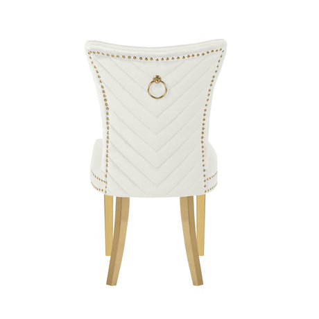 Eva 2 Piece Gold Legs Dining Chairs Finished with Velvet Fabric in Beige - Home Elegance USA