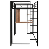 Twin Metal Loft Bed with 2 Shelves and one Desk ,BLACK(Old SKU: MF281206AAB)