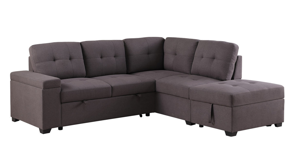 Katie Brown Linen Sleeper Sectional Sofa with Storage Ottoman, Storage Arm - Home Elegance USA