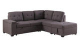 Katie Brown Linen Sleeper Sectional Sofa with Storage Ottoman, Storage Arm - Home Elegance USA