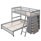 Wooden Twin Over Full Bunk Bed With Six Drawers And Flexible Shelves,Bottom Bed With Wheels,Gray(OLD SKU:LP000531AAE) - Home Elegance USA