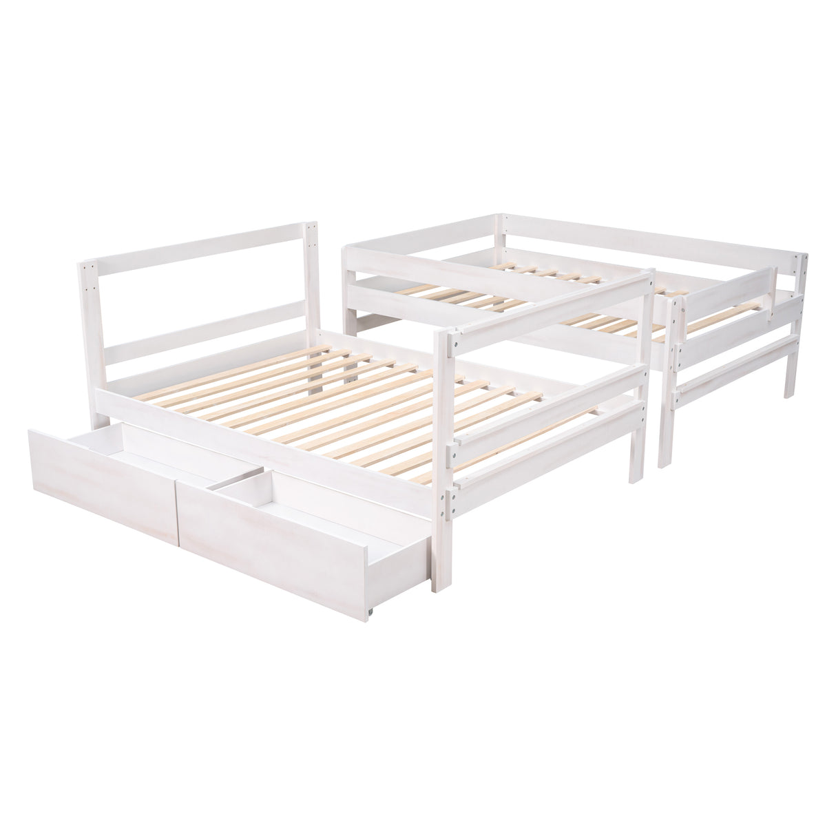 Full over Full Wood Bunk Bed with 2 Drawers, White - Home Elegance USA