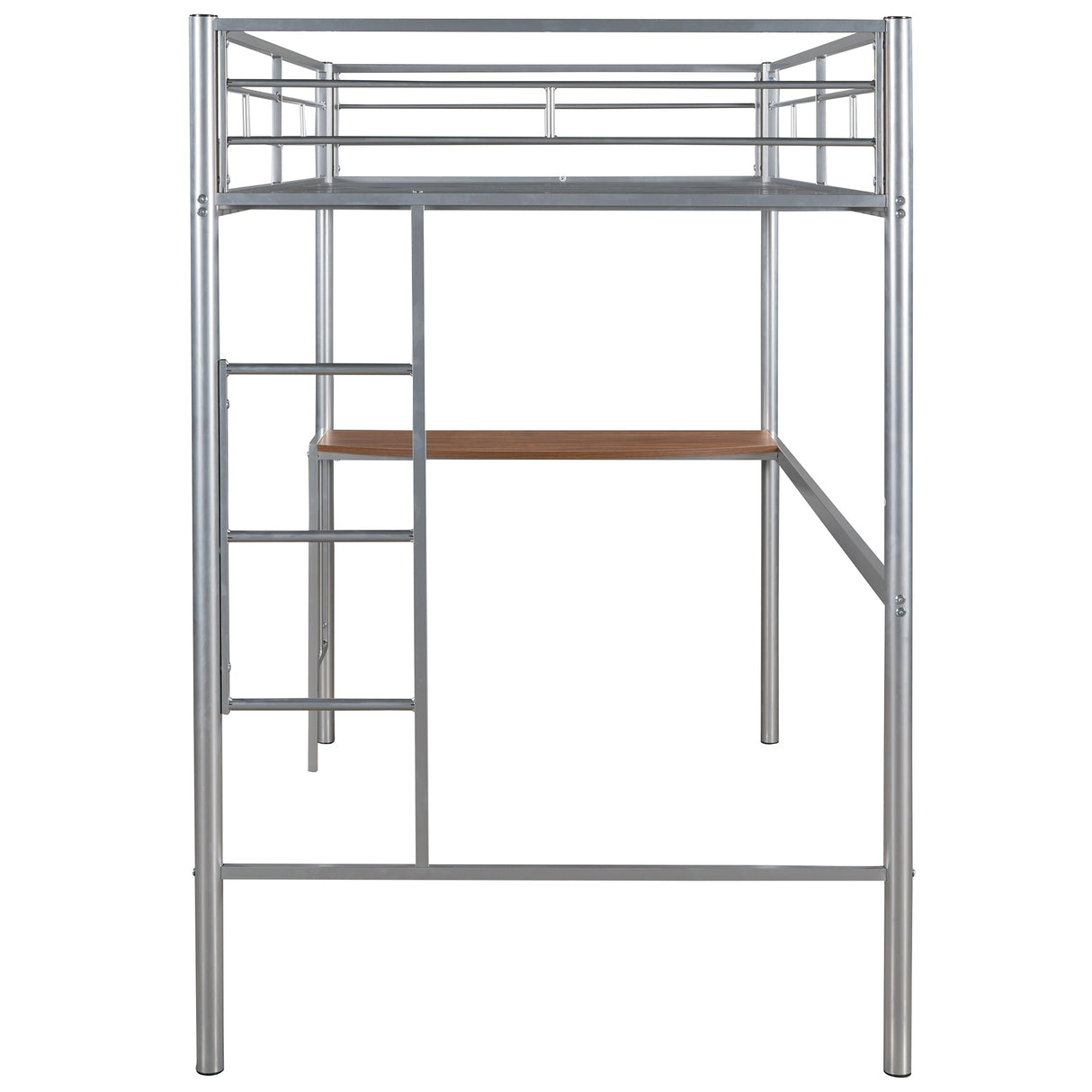 Twin Over Full Metal Bunk Bed with Desk, Ladder and Quality Slats for Bedroom, Metallic Silver（OLD SKU :LP000092AAN） - Home Elegance USA