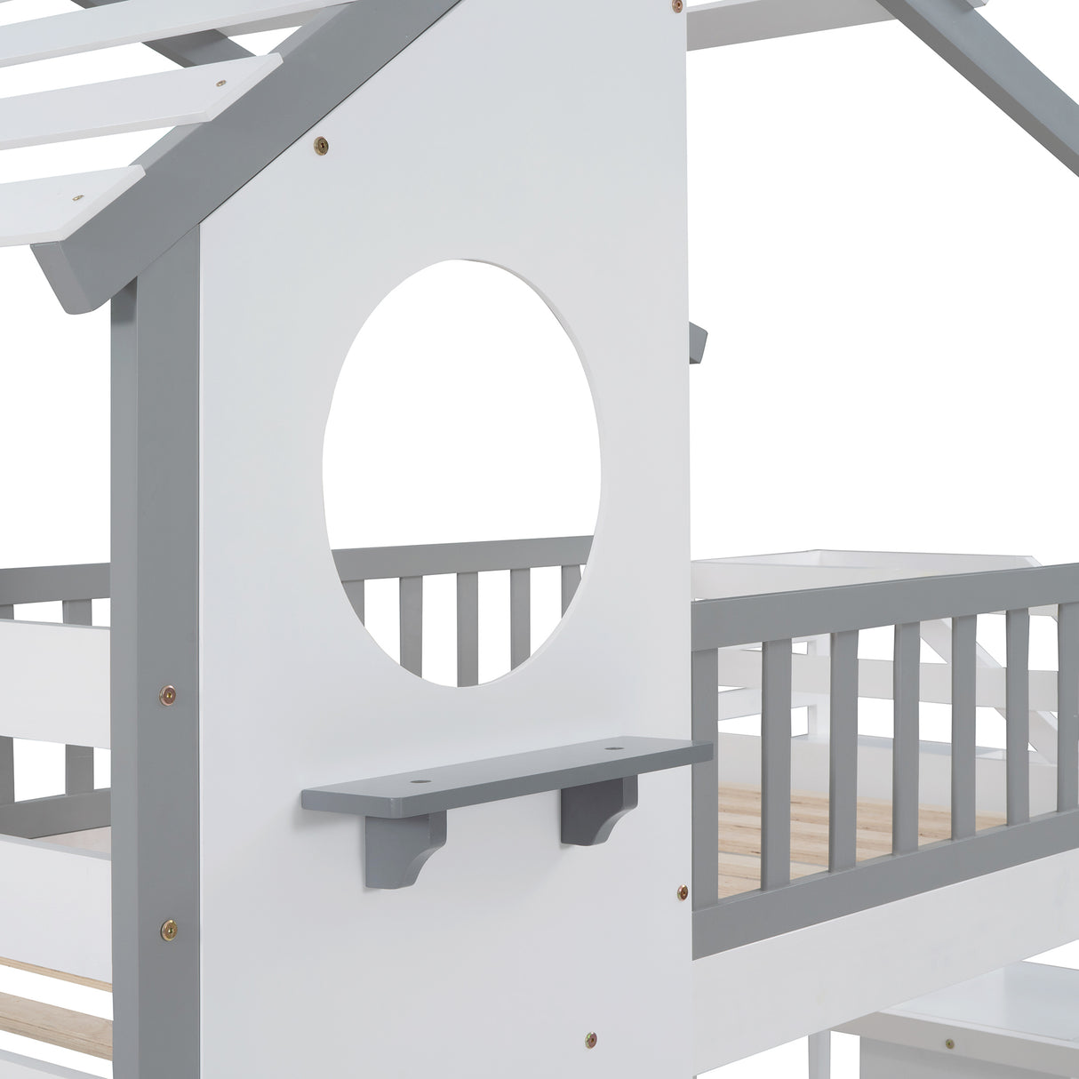 Stairway Twin-Over-Twin Bunk Bed,House Bed,Storage and Guard Rail,Gray Bed +White Stair - Home Elegance USA