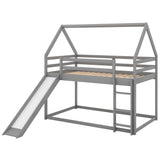 Twin Size Bunk House Bed with Slide and Ladder,Gray - Home Elegance USA