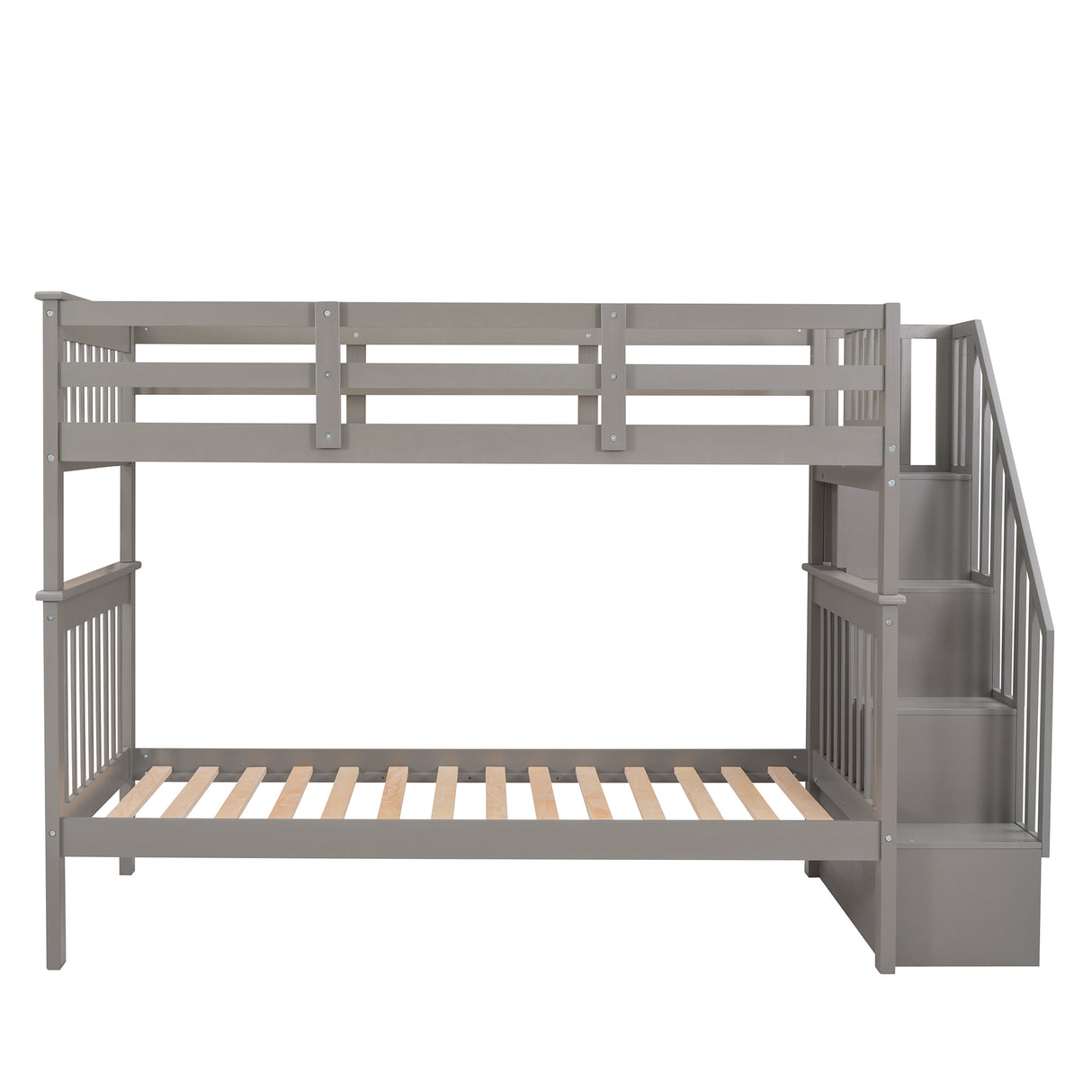 Stairway Twin-Over-Twin Bunk Bed with Storage and Guard Rail for Bedroom, Dorm, Gray color(OLD SKU :LP000109AAE) - Home Elegance USA