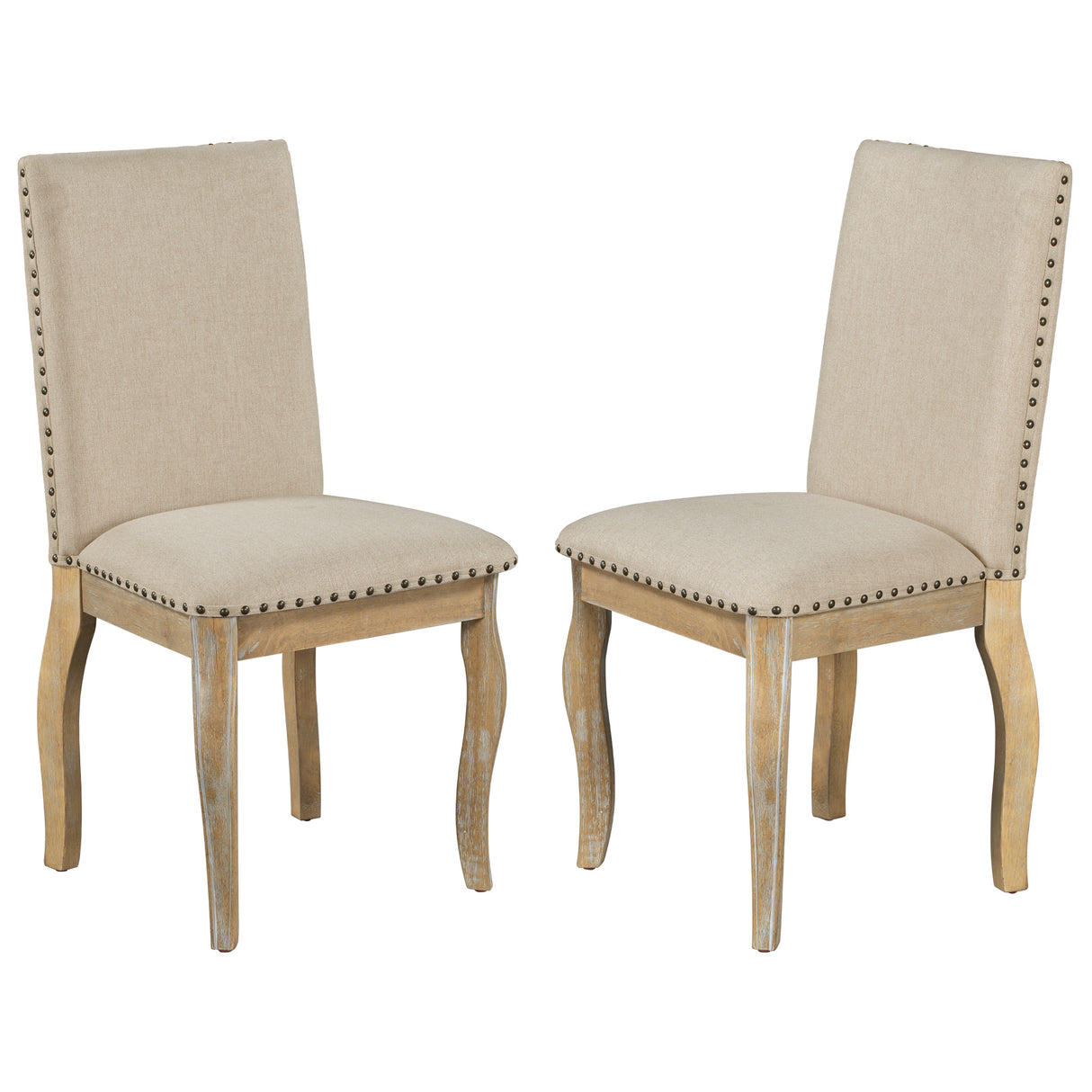 TREXM Set of 4 Dining chairs Wood Upholstered Fabirc Dining Room Chairs with Nailhead (Natural Wood Wash) - Home Elegance USA
