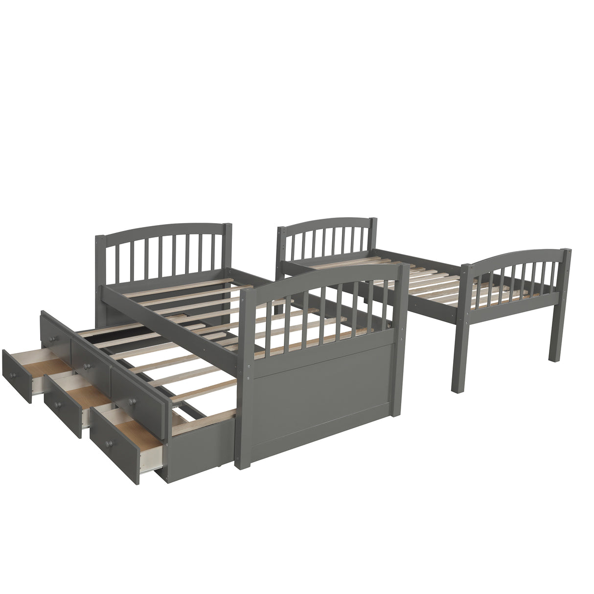 Twin Bunk Bed with Ladder, Safety Rail, Twin Trundle Bed with 3 Drawers for Bedroom, Guest Room Furniture(Gray)(OLD SKU :LP000071AAE) - Home Elegance USA