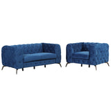 Modern 3-Piece Sofa Sets with Sturdy Metal Legs,Velvet Upholstered Couches Sets Including Three Seat Sofa, Loveseat and Single Chair for Living Room Furniture Set,Blue Home Elegance USA