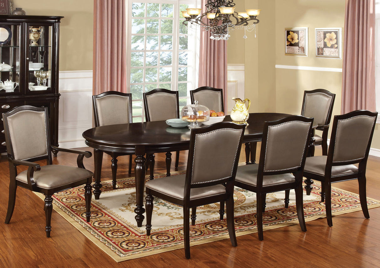 Transitional Set of 2 Side Chairs Dark Walnut Pewter Solid wood Chair Padded Leatherette Upholstered Seat Turned Legs Kitchen Dining Room Furniture - Home Elegance USA