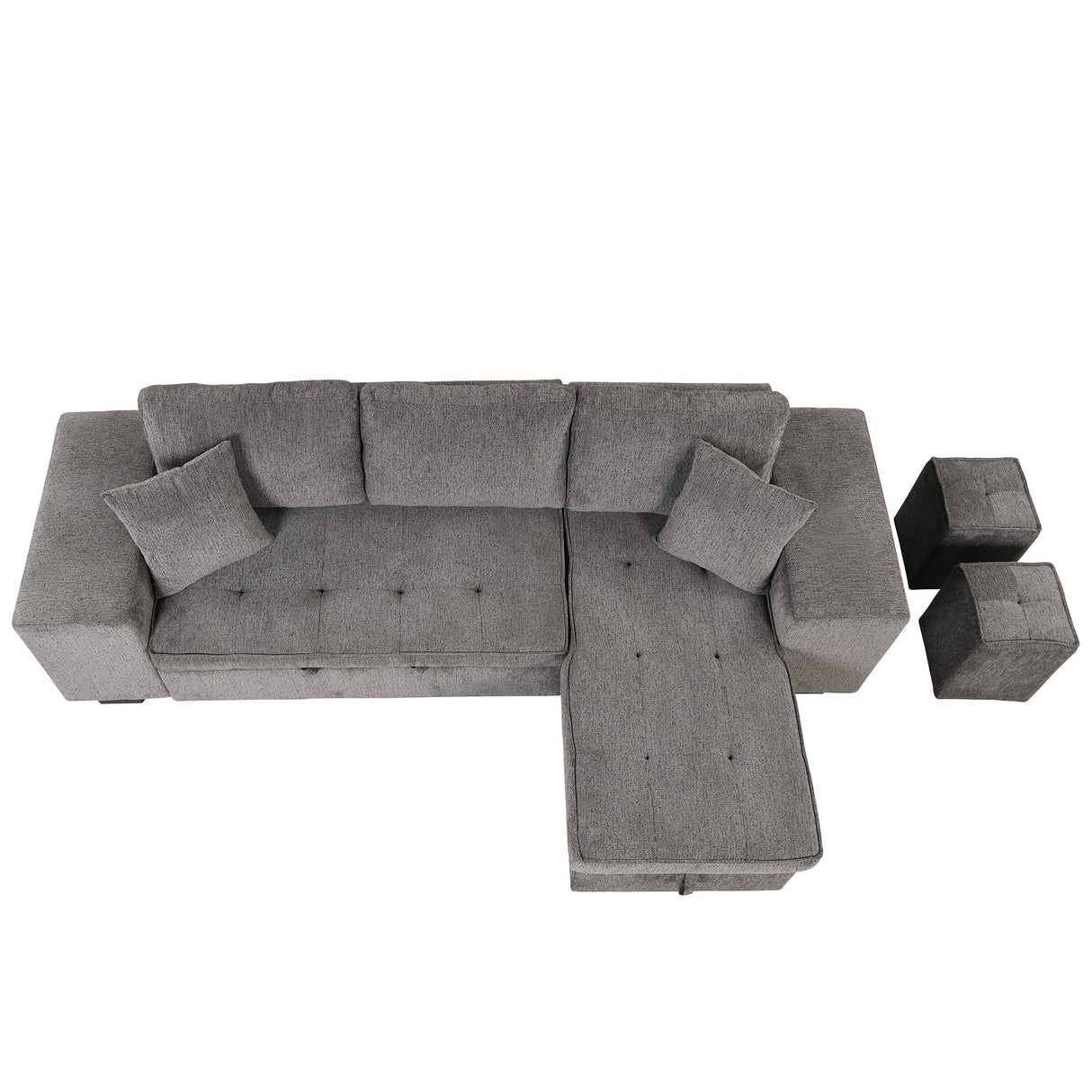 104" Modern L-Shape 3 Seat Reversible Sectional Couch, Pull Out Sleeper Sofa with Storage Chaise and 2 Stools for Living Room Furniture Set,Knox Charcoal (old sku:SG000431AAA) - Home Elegance USA