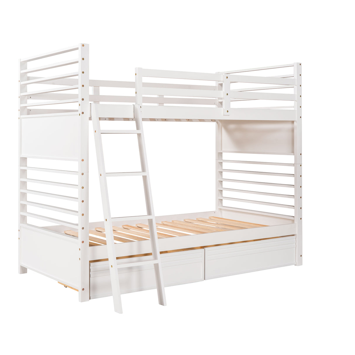 Twin over Twin Wood Bunk Bed with Two Drawers - White - Home Elegance USA