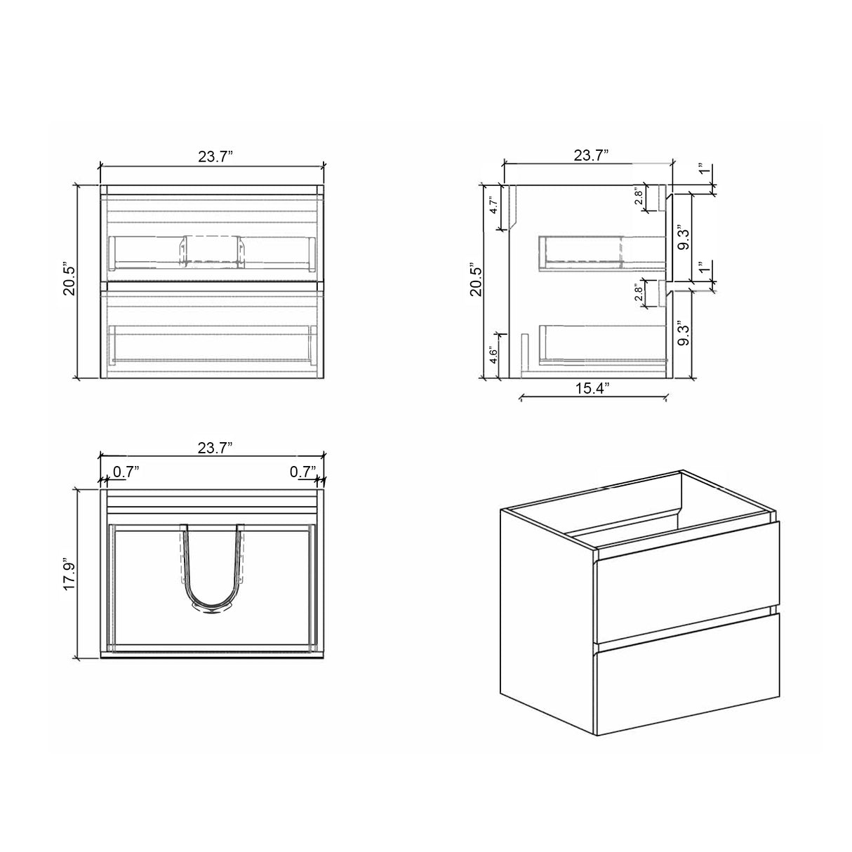 Alice 24" Gray Bathroom Vanity with Sink, Large Storage Wall Mounted Floating Bathroom Vanity for Modern Bathroom, One - Piece Black Sink Basin without Drain and Faucet - W1865S00025 - Home Elegance USA - 7