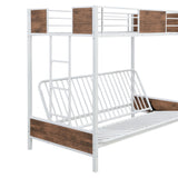 Twin-Over-Futon Bunk Bed, Metal Futon Bunk Bed Frame with Guardrails and Ladder(White)(OLD SKU:LP000096AAK) - Home Elegance USA