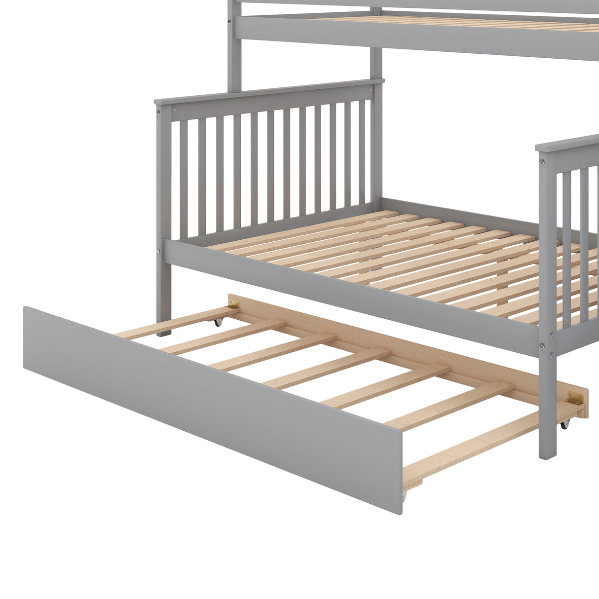 Twin over Full Bunk Bed with Trundle and Staircase,Gray - Home Elegance USA