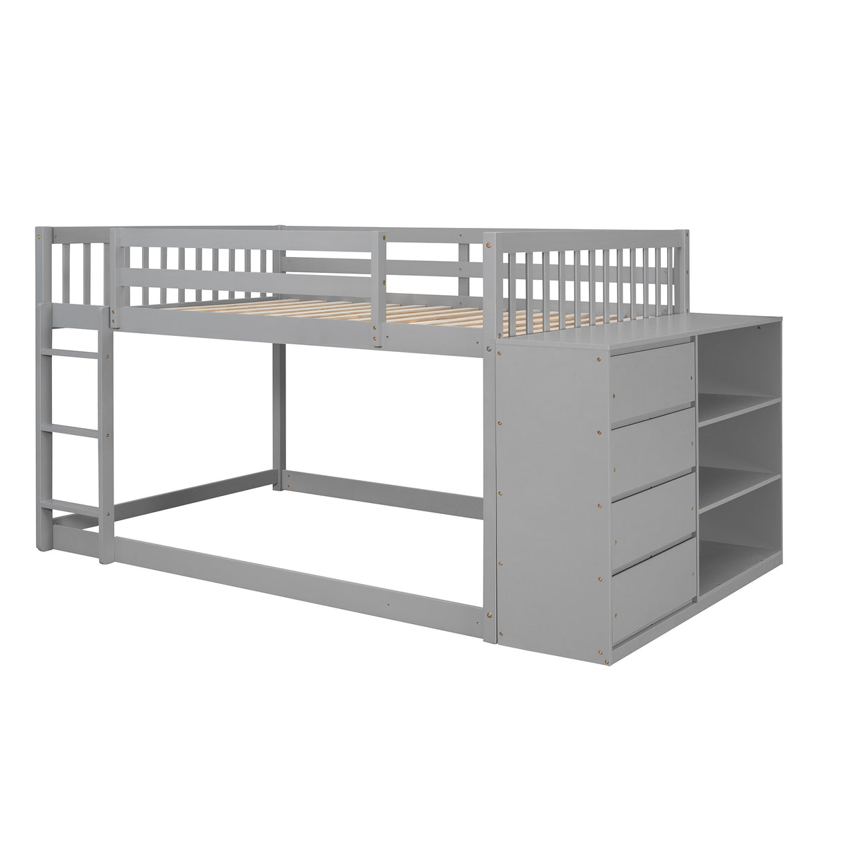 Full over Full Bunk Bed with 4 Drawers and 3 Shelves-Gray - Home Elegance USA