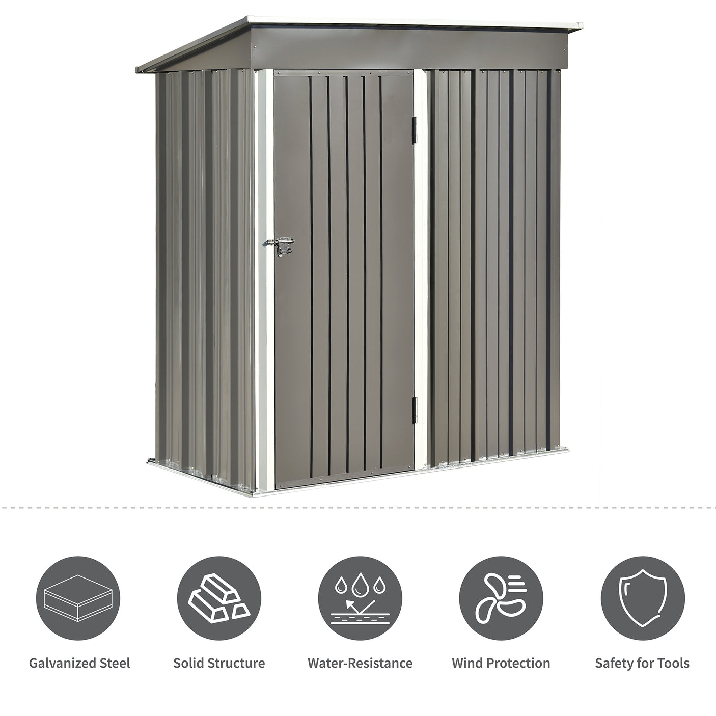 TOPMAX Patio 5ft Wx3ft. L Garden Shed, Metal Lean-to Storage Shed with Adjustable Shelf and Lockable Door, Tool Cabinet for Backyard, Lawn, Garden, Gray