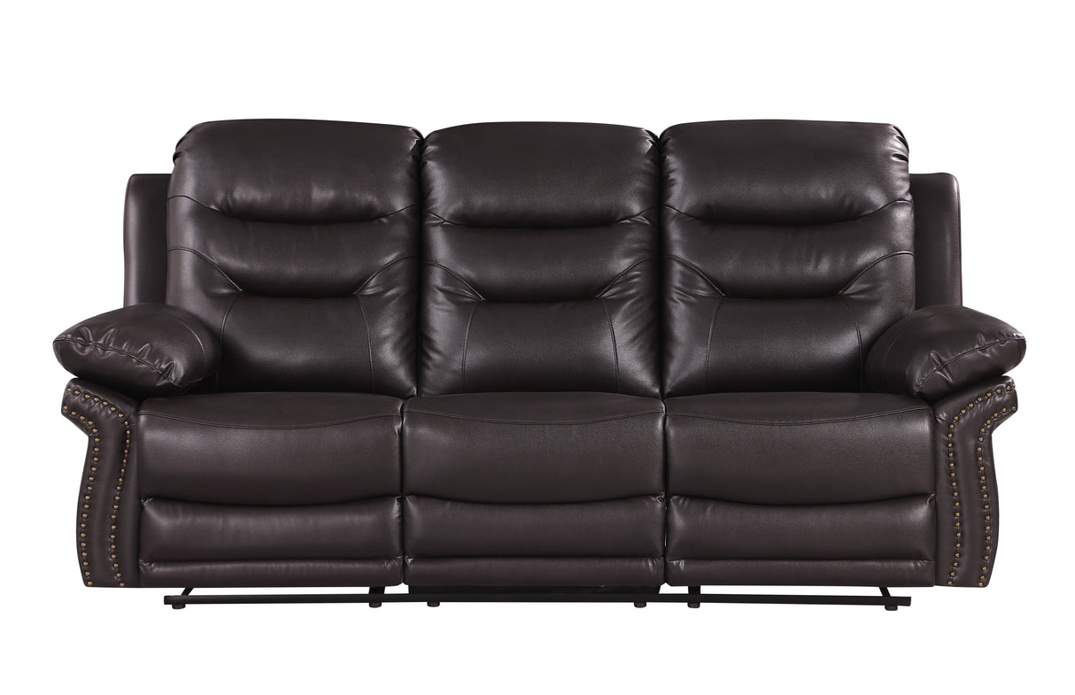 Global United  Leather Air Upholstered Reclining Sofa with Fiber Back - Home Elegance USA