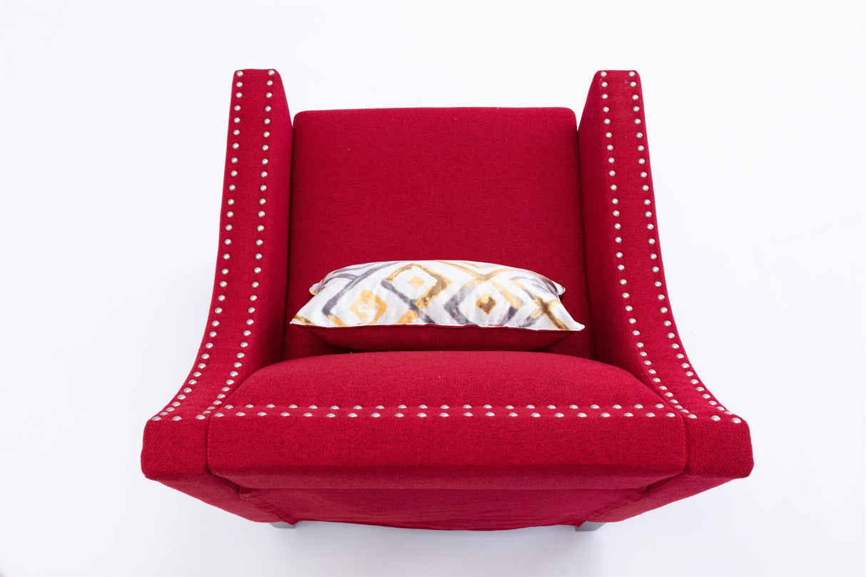 COOLMORE  accent armchair living room chair  with nailheads and solid wood legs  Red Linen - Home Elegance USA