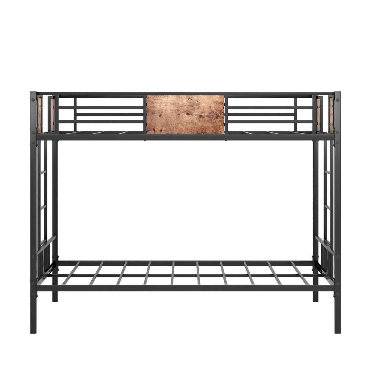 Bunk Bed Twin Over Twin Heavy Metal Bunk Bed with Ladder and Guardrail, Metal Bunk Bed, Storage Space, No Box Spring Needed Black - Home Elegance USA