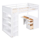 Twin Size Loft Bed with Ladder, Shelves, and Desk, White - Home Elegance USA