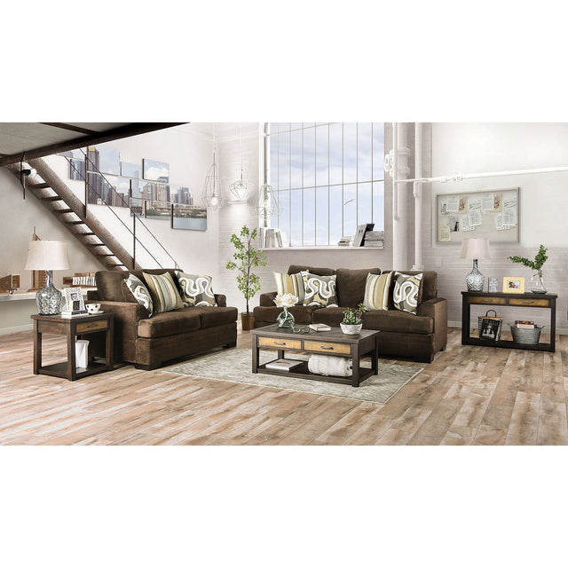 Taliyah - Sofa & Loveseat - Brown / Yellow - Home Elegance USA